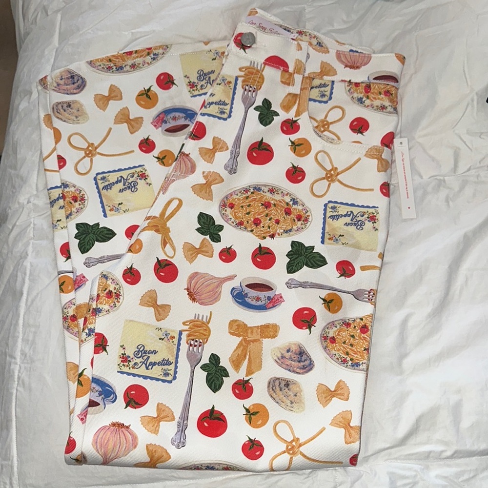NWT Lisa Says Gah Buon Appetito Retired Print Pants Size 8